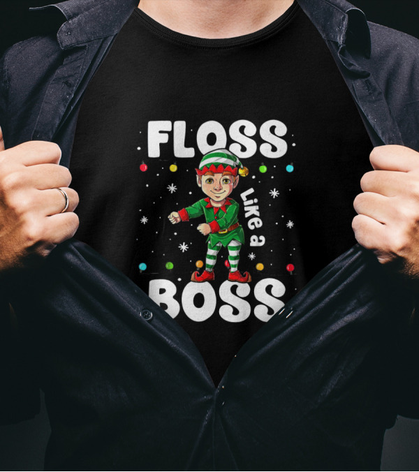 Floss Like A Boss Elf Dance Holiday Lights Snowflakes T-Shirt