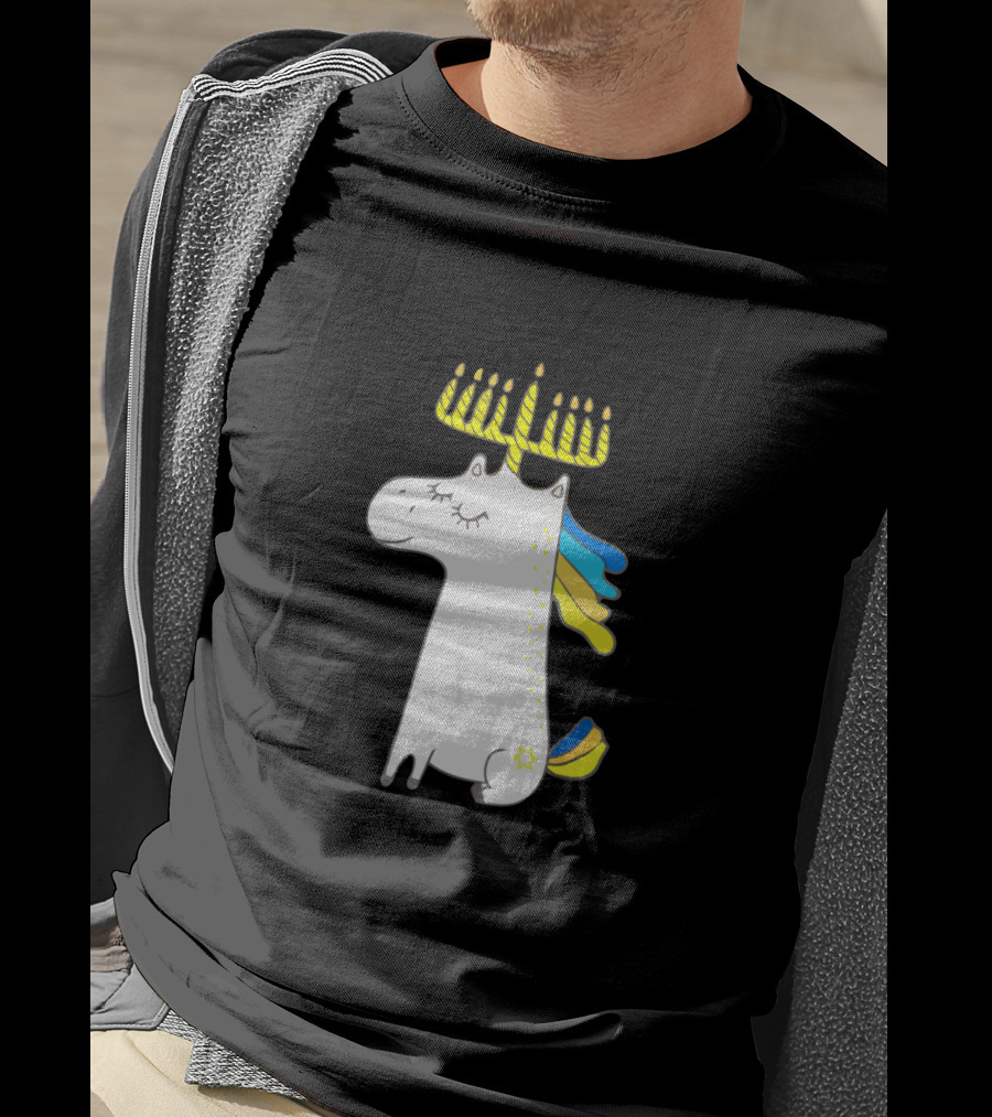Unicorn With Menorah Horn And Star T-Shirt