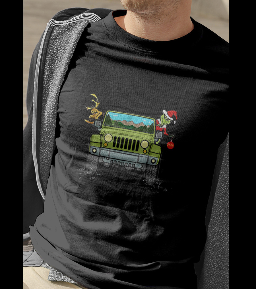 Life Is Good Enjoy The Ride Jeep Grinch Santa Reindeer Christmas T-Shirt
