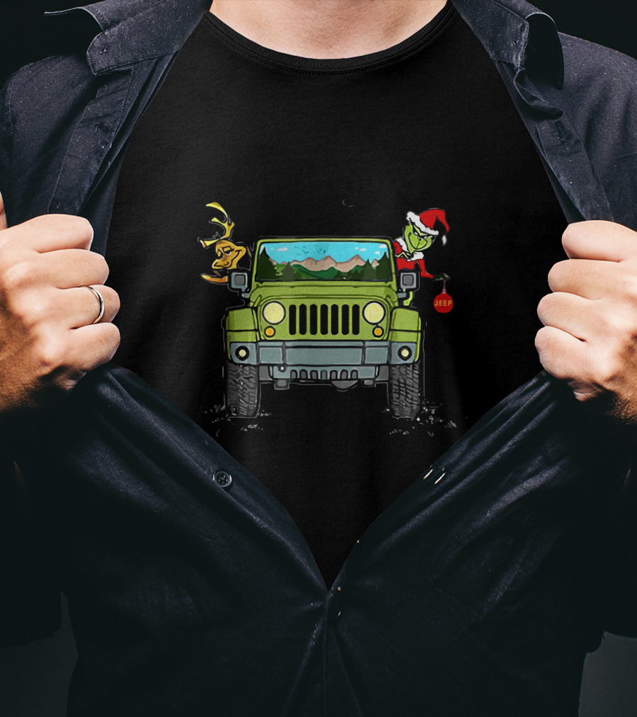 Life Is Good Enjoy The Ride Jeep Grinch Santa Reindeer Christmas T-Shirt