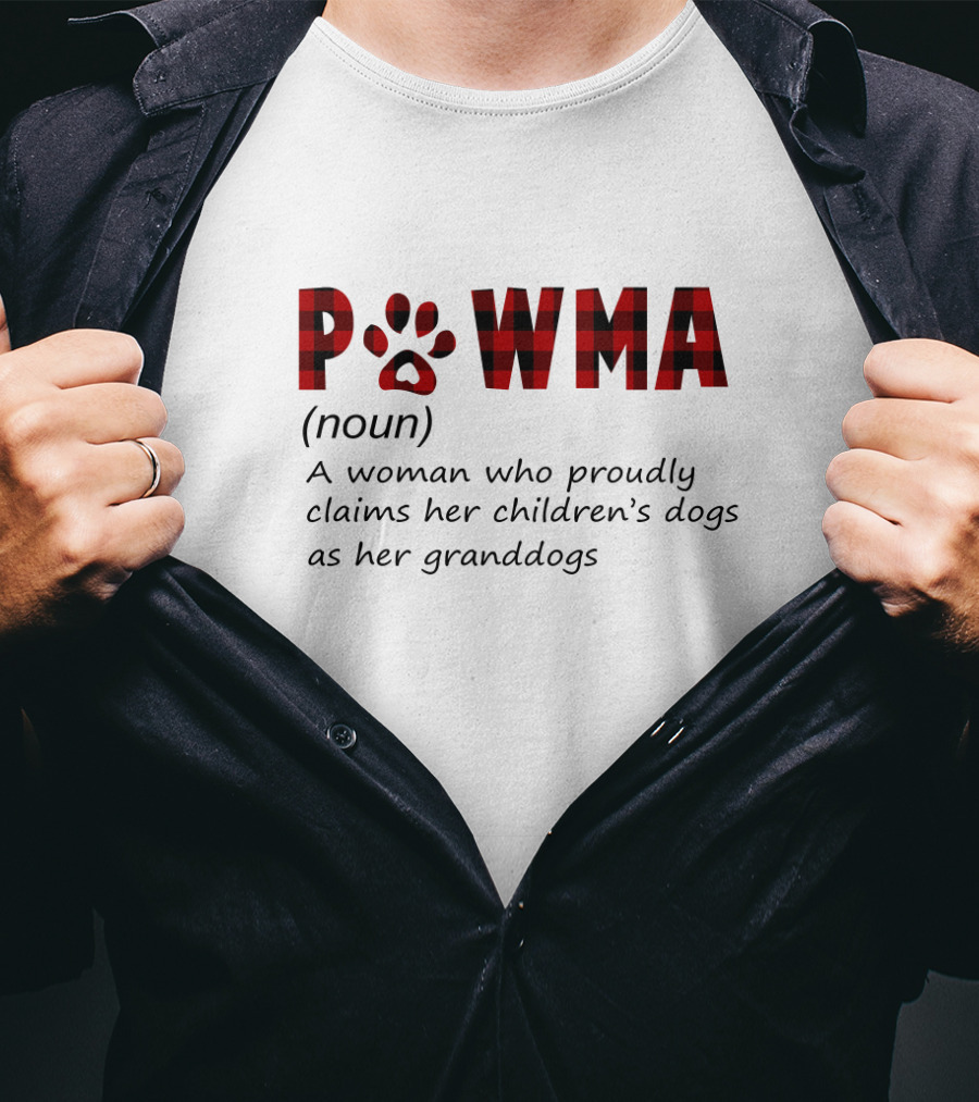 Pawma Noun Woman Proudly Claims Children's Dogs Granddogs Plaid Paw Prints T-Shirt