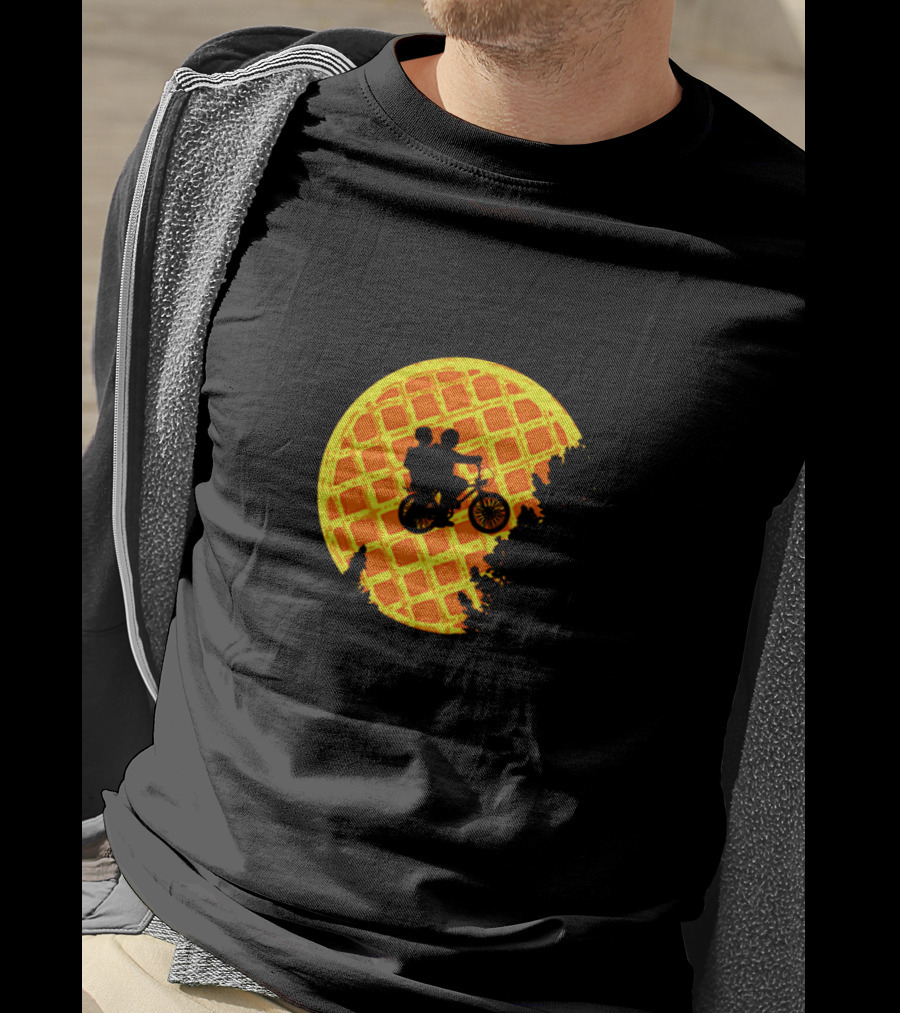 Stranger Things Bicycle Silhouette Against Waffle Moon T-Shirt