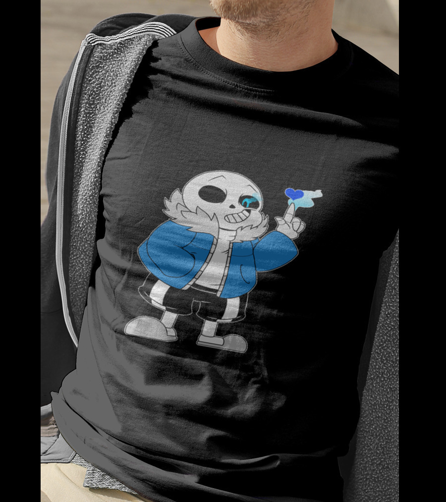 Sans Undertale Character With Blue Heart And Skeleton Jacket Look T-Shirt