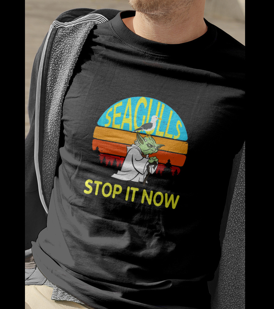Seagulls Stop It Now Funny Retro Yoda Influence Vintage Sunset T-Shirt