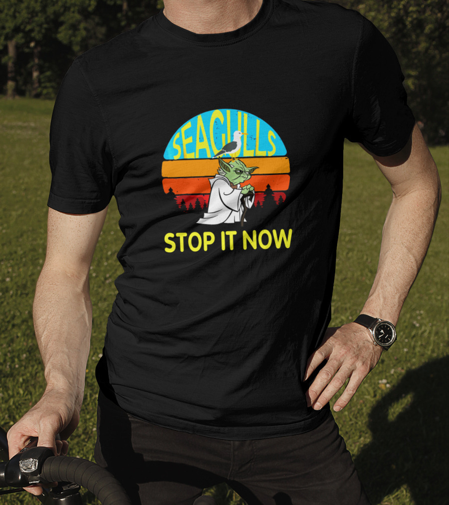 Seagulls Stop It Now Funny Retro Yoda Influence Vintage Sunset T-Shirt