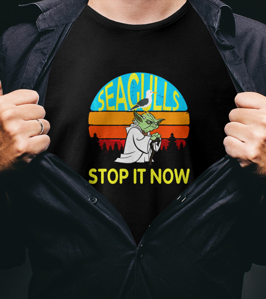 Seagulls Stop It Now Funny Retro Yoda Influence Vintage Sunset T-Shirt