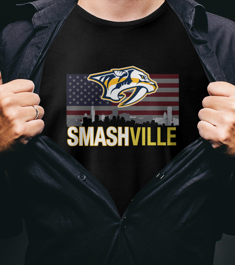 Smashville Midnight Skyline American Flag Predators T-Shirt