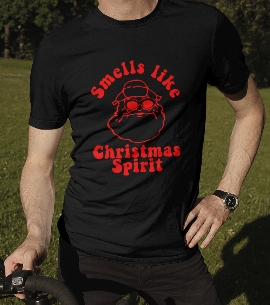 Smells Like Christmas Spirit Santa Claus Retro Red Outline T-Shirt