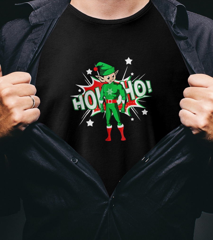 Ho Ho Superhero Elf Holiday Festive Costume Explosion T-Shirt