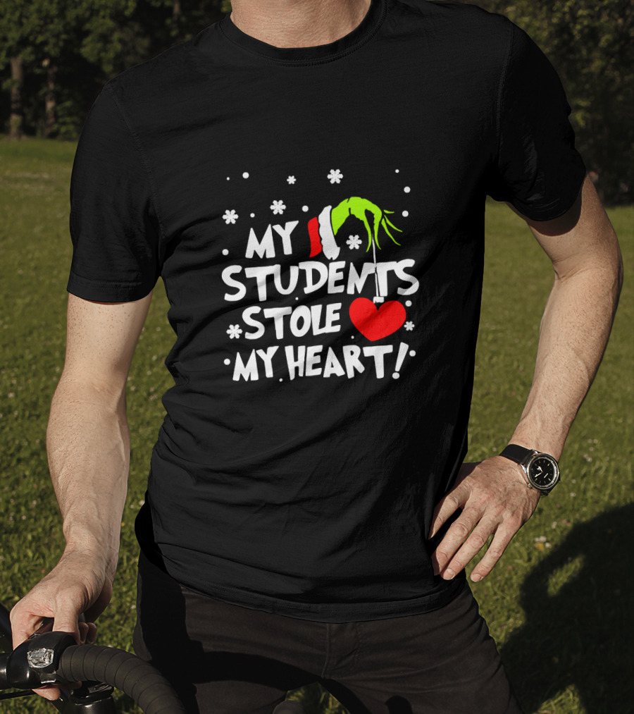 Teacher Grinch My Students Stole My Heart Holiday Santa Hand Snowflakes T-Shirt
