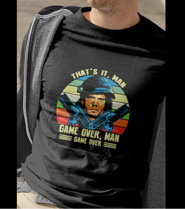 That's It Man Game Over Man Game Over Soldier Dual Guns Retro Stripes T-Shirt