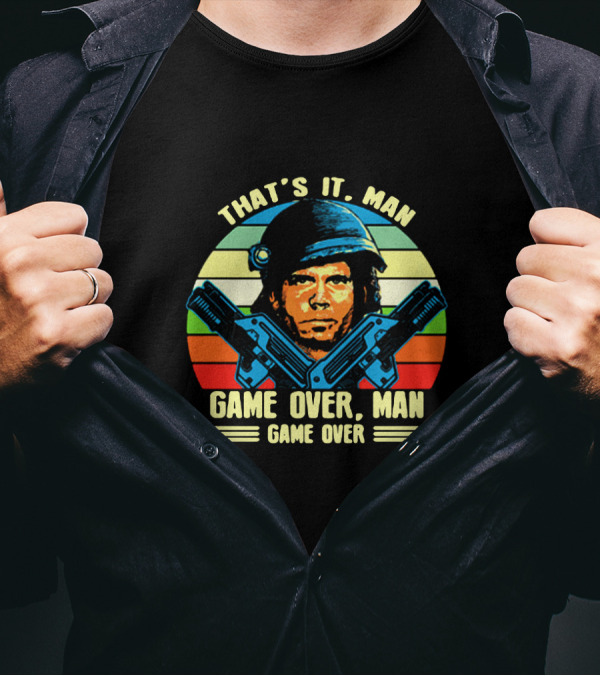 That's It Man Game Over Man Game Over Soldier Dual Guns Retro Stripes T-Shirt