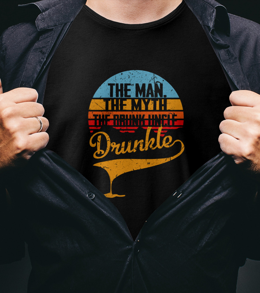 The Man The Myth The Drunk Uncle Drunkle Retro Sunset T-Shirt