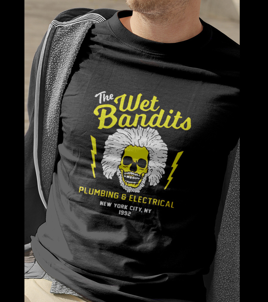 The Wet Bandits Plumbing And Electrical New York City Ny 1992 Skull With Lightning Bolts T-Shirt