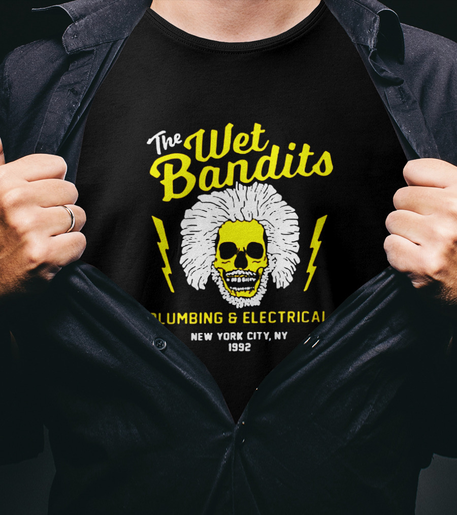 The Wet Bandits Plumbing And Electrical New York City Ny 1992 Skull With Lightning Bolts T-Shirt