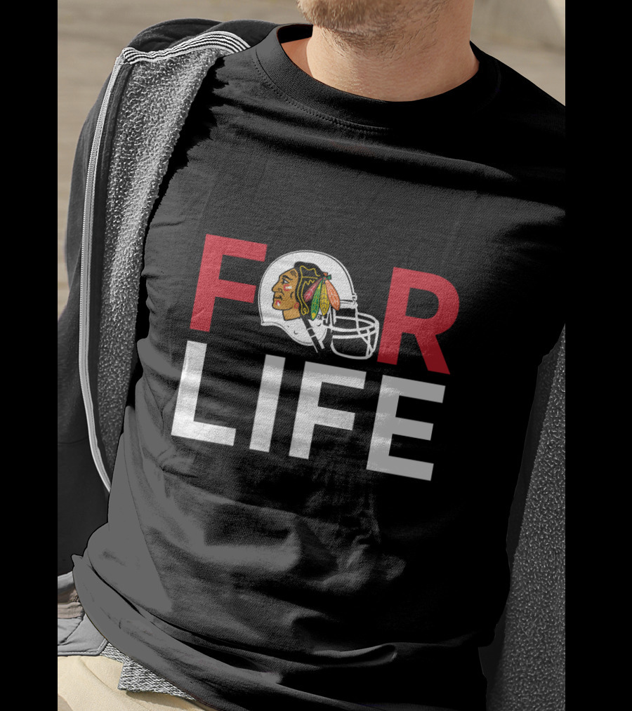 Chicago Blackhawks For Life Helmet Logo T-Shirt