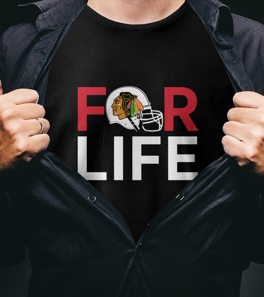 Chicago Blackhawks For Life Helmet Logo T-Shirt