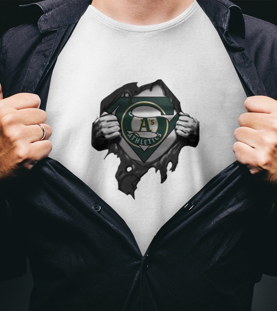 Oakland Athletics A's Logo With Superman Shield Hands T-Shirt