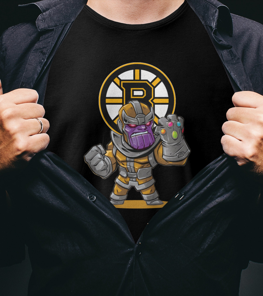Thanos Infinity Gauntlet Meets Boston Bruins Logo Fans Crossover T-Shirt
