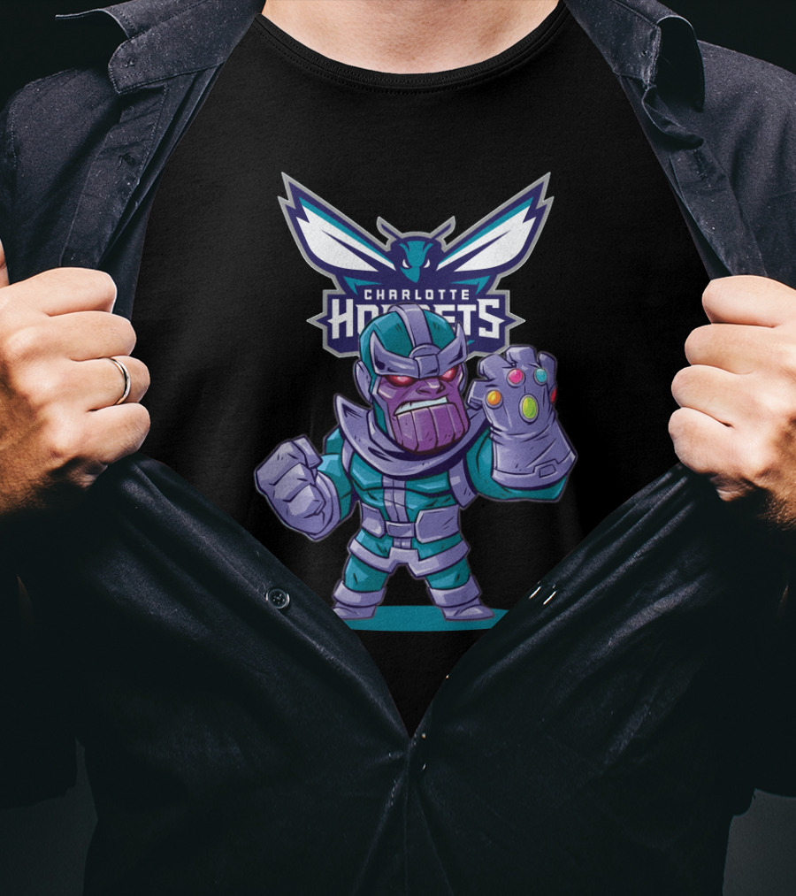Thanos In Charlotte Hornets Colors With Hornets T-Shirt