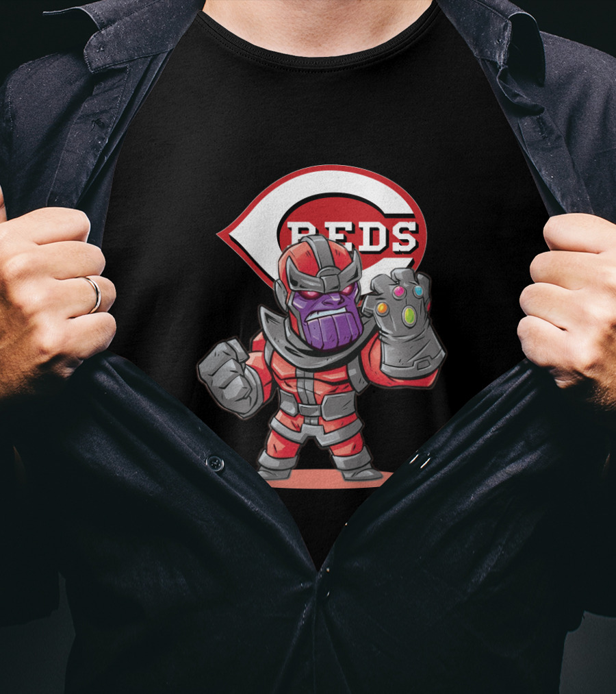 Cincinnati Reds Fans Thanos Mashup With Infinity Gauntlet And Baseball T-Shirt