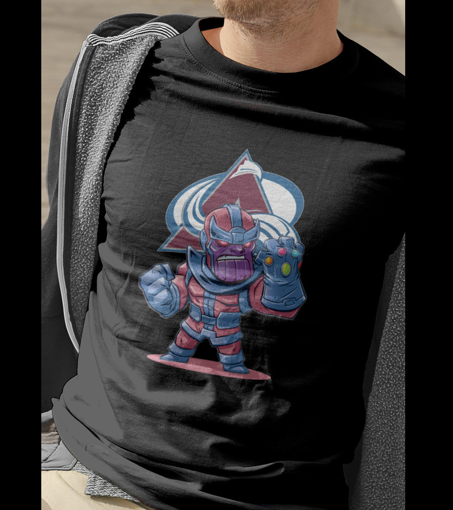 Thanos Character With Infinity Gauntlet And Colorado Avalanche Logo Background T-Shirt