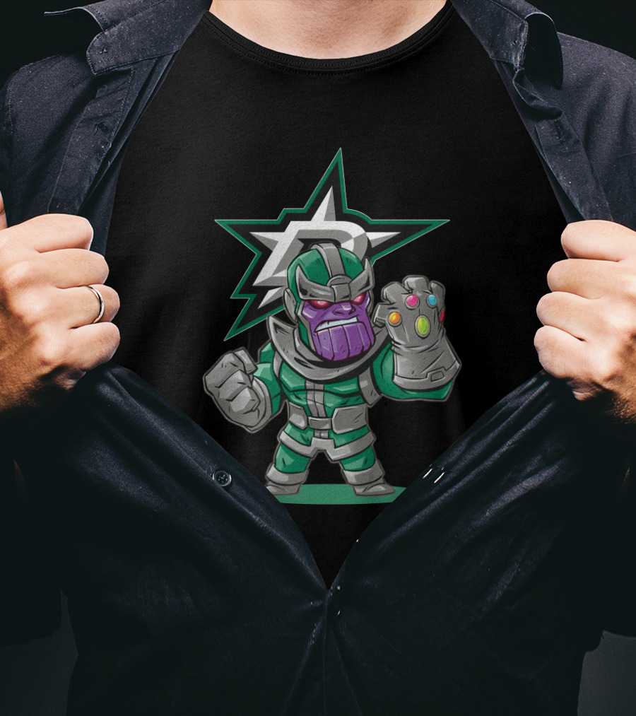 Dallas Stars Hockey Fans Thanos Mashup Infinity Gauntlet T-Shirt