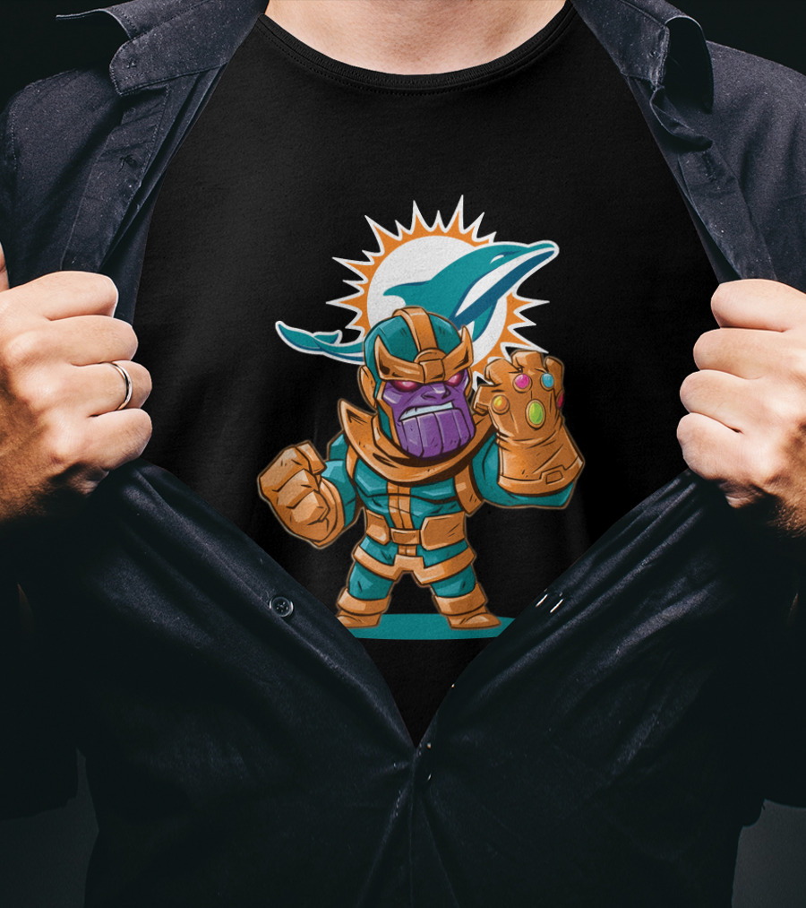 Thanos Miami Dolphins Fan Crossover With Infinity Gauntlet T-Shirt