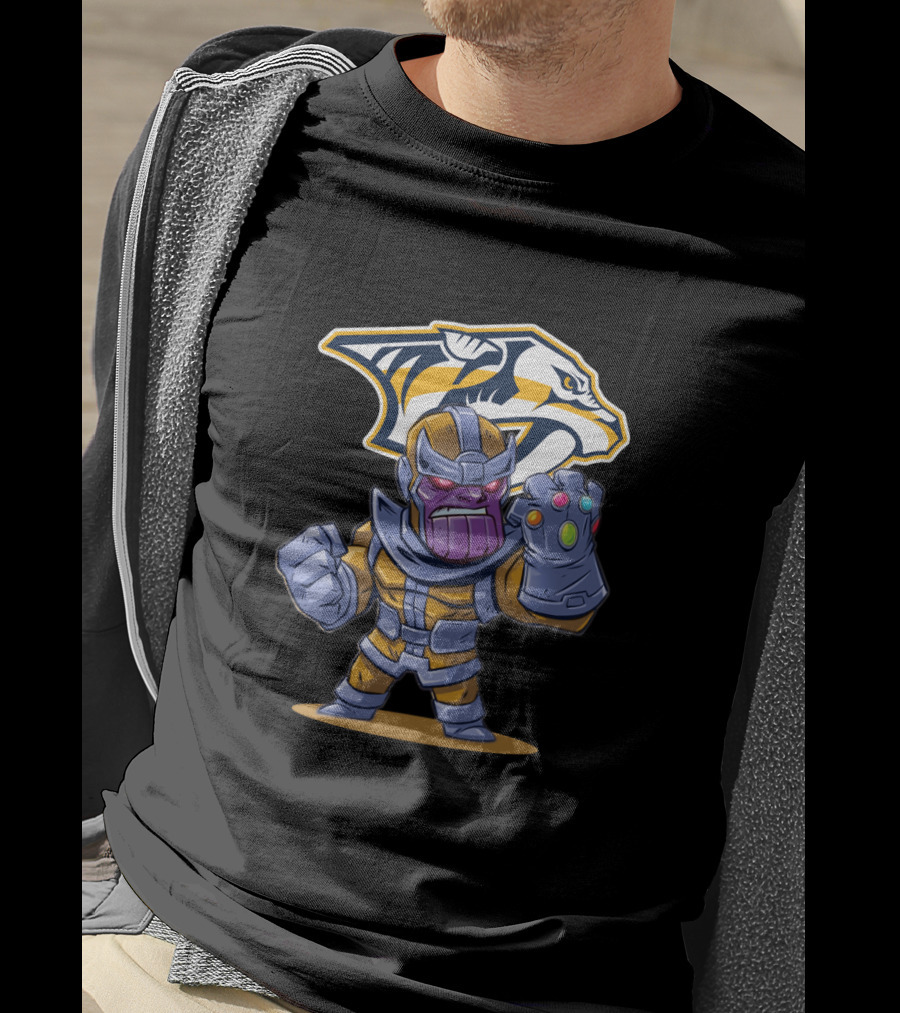 Nashville Predators Logo With Thanos Holding Infinity Gauntlet T-Shirt