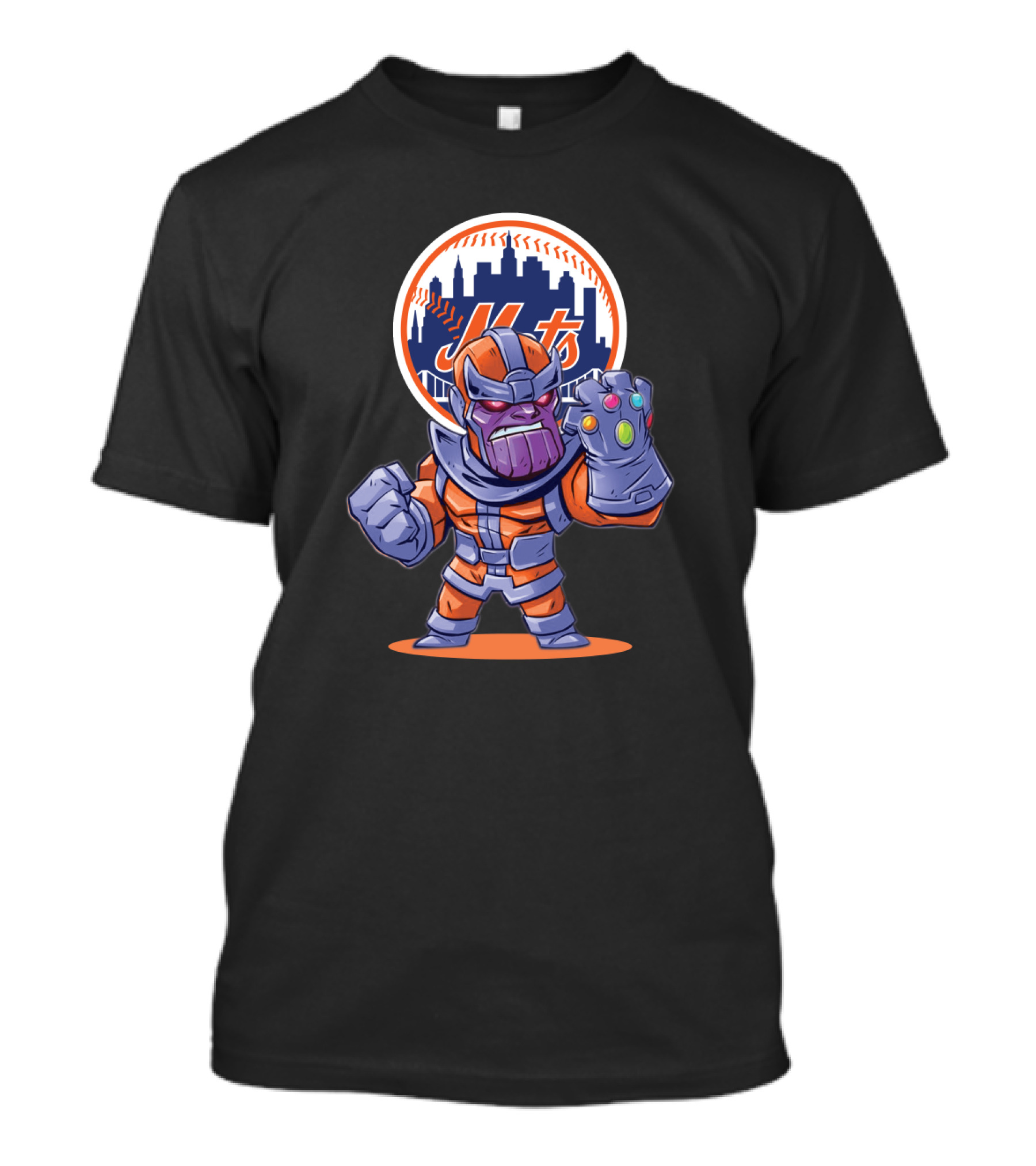 Thanos Wears New York Mets Colors With Infinity Gauntlet And Mets Skyline T-Shirt