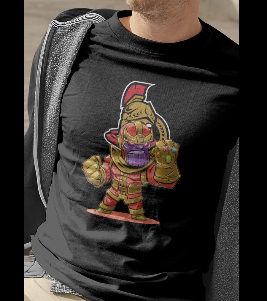 Thanos In Ottawa Senators Inspired Costume With Infinity Gauntlet And Senators T-Shirt