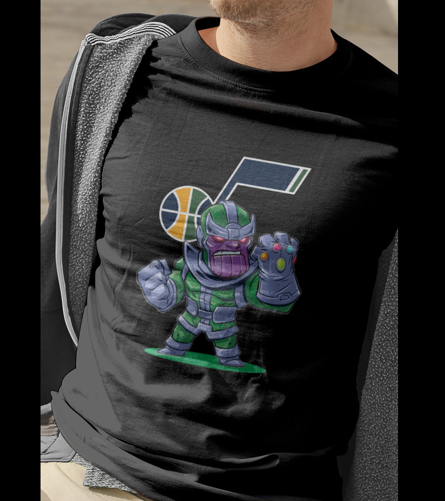 Thanos Cartoon Wearing Utah Jazz Colors With Team T-Shirt