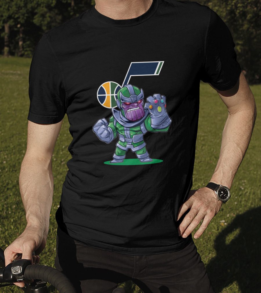 Thanos Cartoon Wearing Utah Jazz Colors With Team T-Shirt