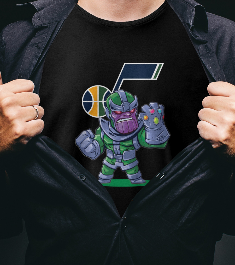 Thanos Cartoon Wearing Utah Jazz Colors With Team T-Shirt