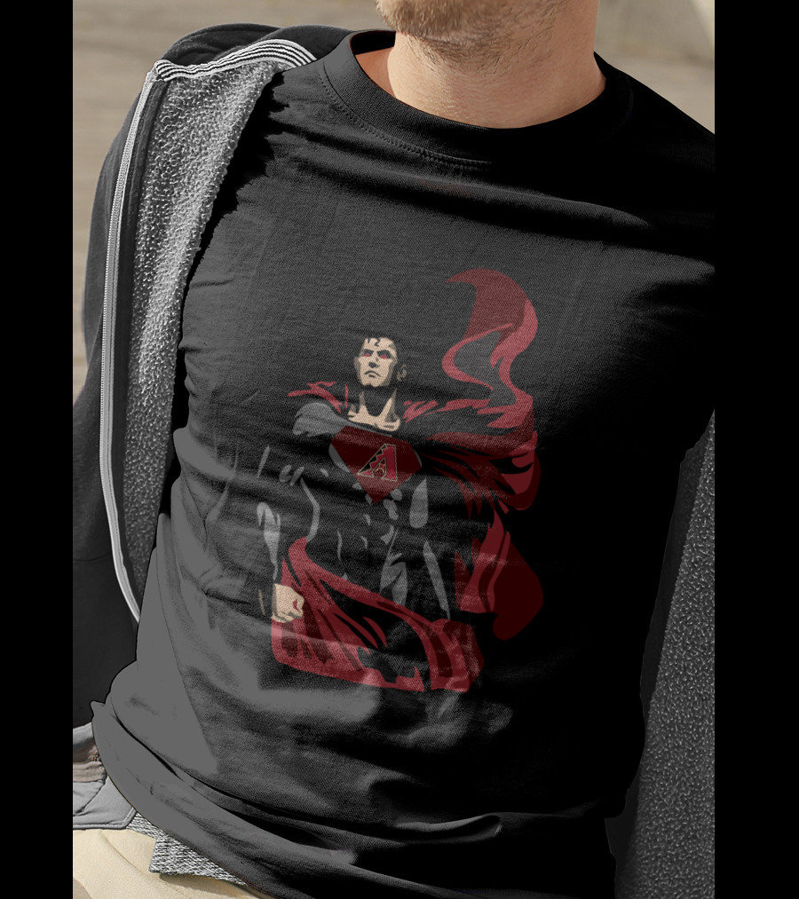 Superman Diamondbacks Logo Mashup With Red Cape And Dark Suit T-Shirt