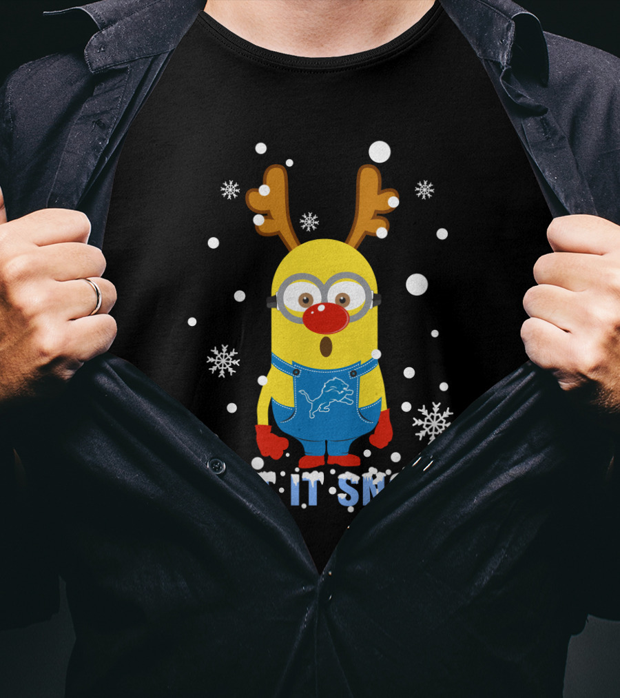 Let It Snow Xmas For Detroit Lions And Minion Fans T-Shirt