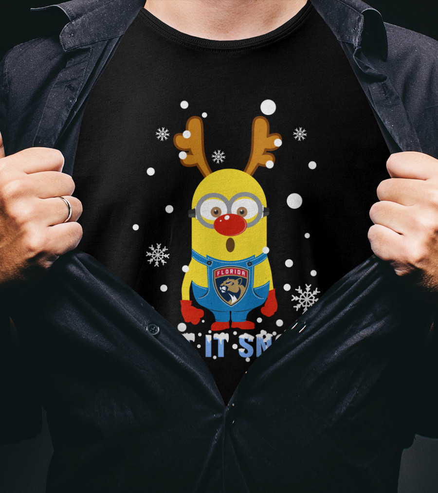 Florida Panthers Christmas Minion Let It Snow Snowflakes T-Shirt