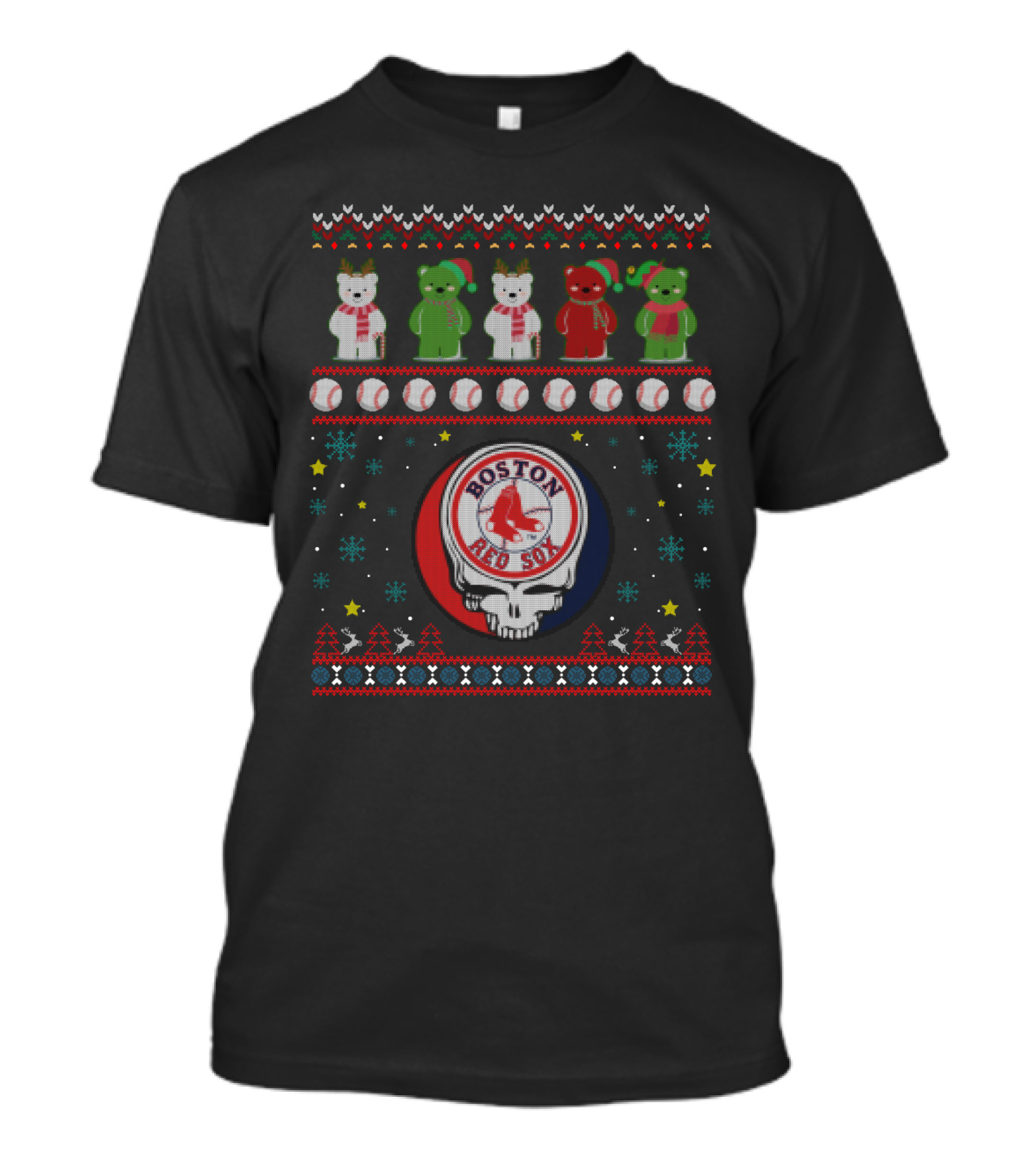 Boston Red Sox Grateful Dead Bears Ugly Christmas T-Shirt