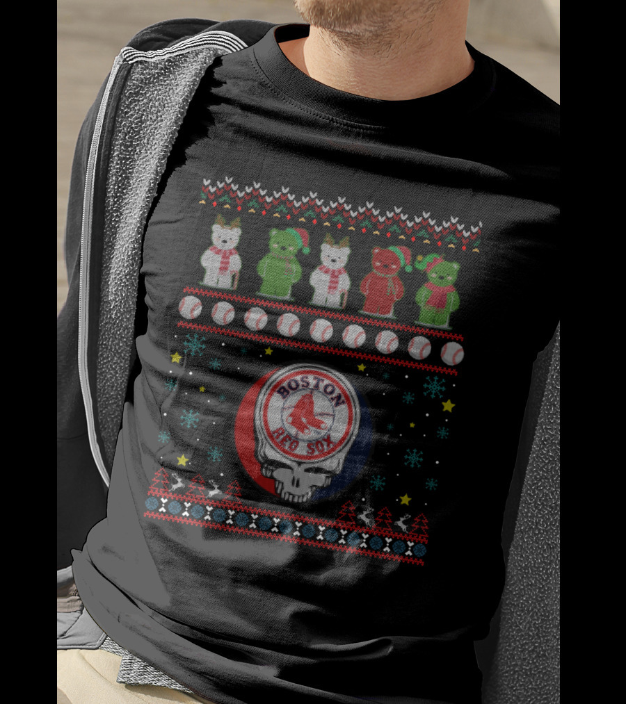 Boston Red Sox Grateful Dead Bears Ugly Christmas T-Shirt