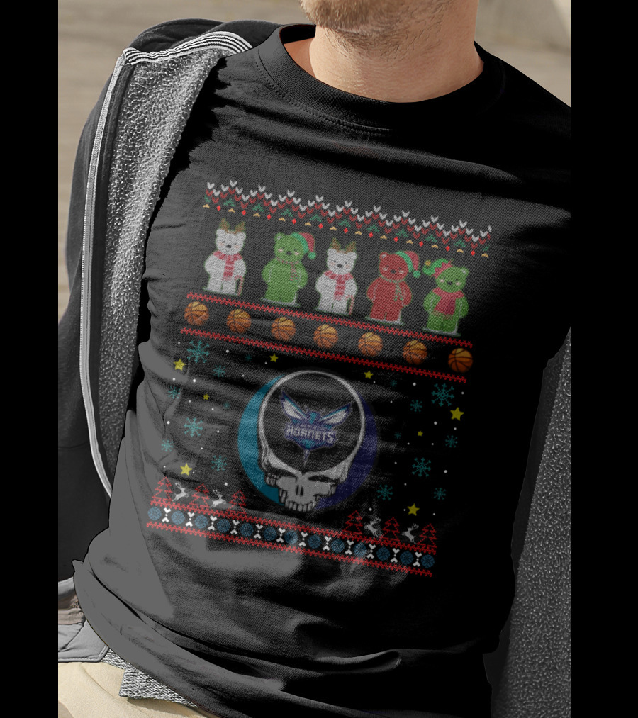 Charlotte Hornets Grateful Dead Bears Christmas T-Shirt