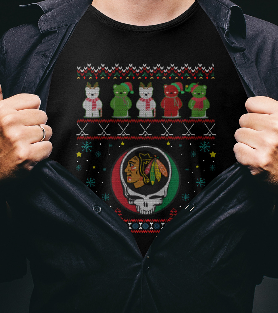 Chicago Blackhawks Grateful Dead Bears Holiday T-Shirt