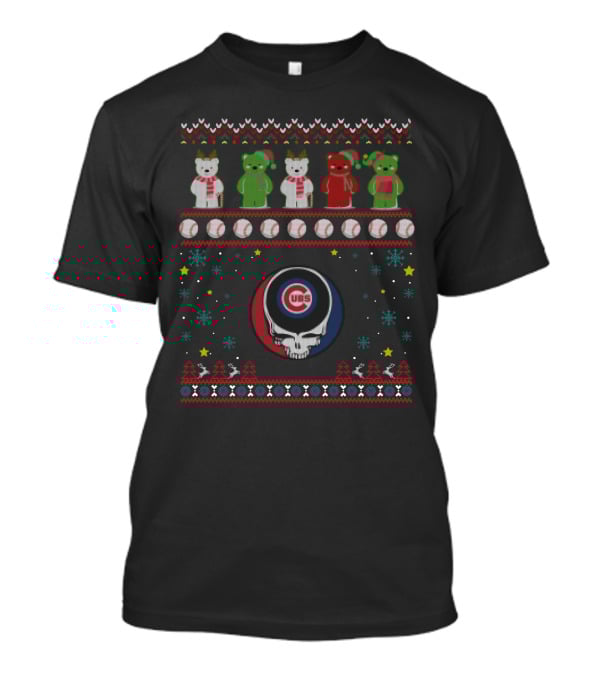Chicago Cubs Grateful Dead Bears Skull Baseball Christmas T-Shirt