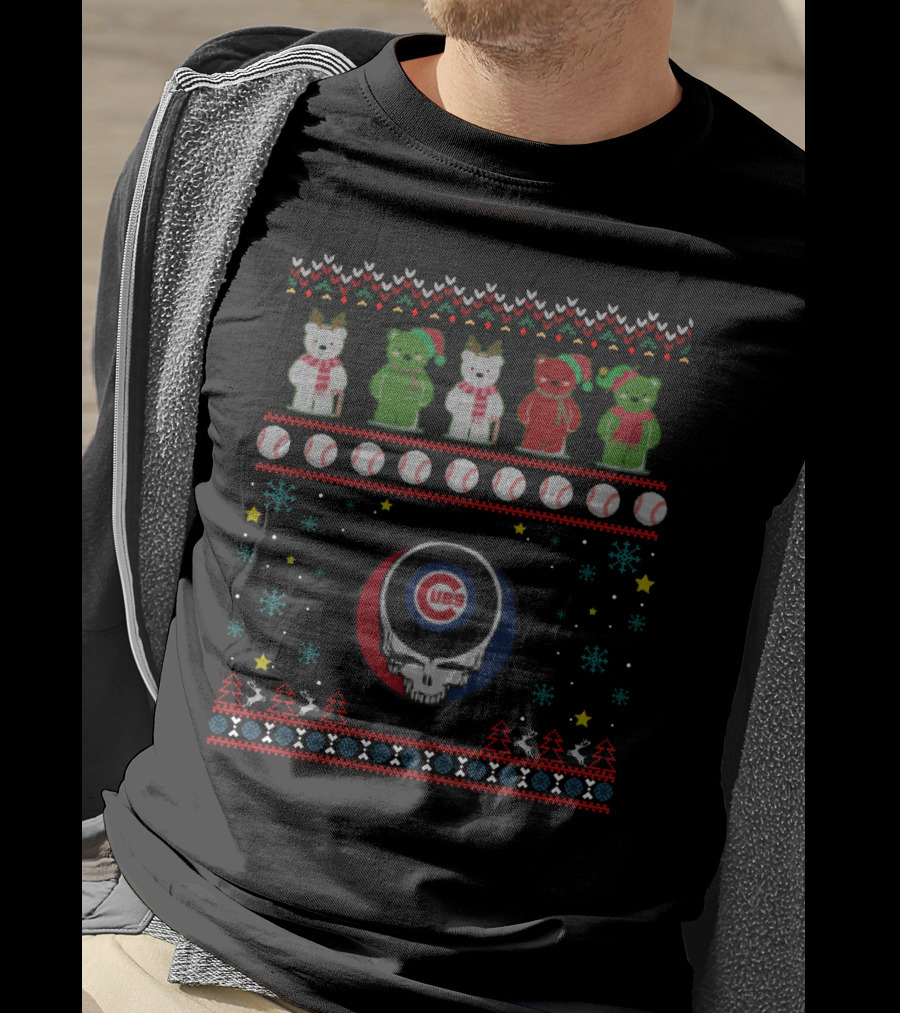 Chicago Cubs Grateful Dead Bears Skull Baseball Christmas T-Shirt