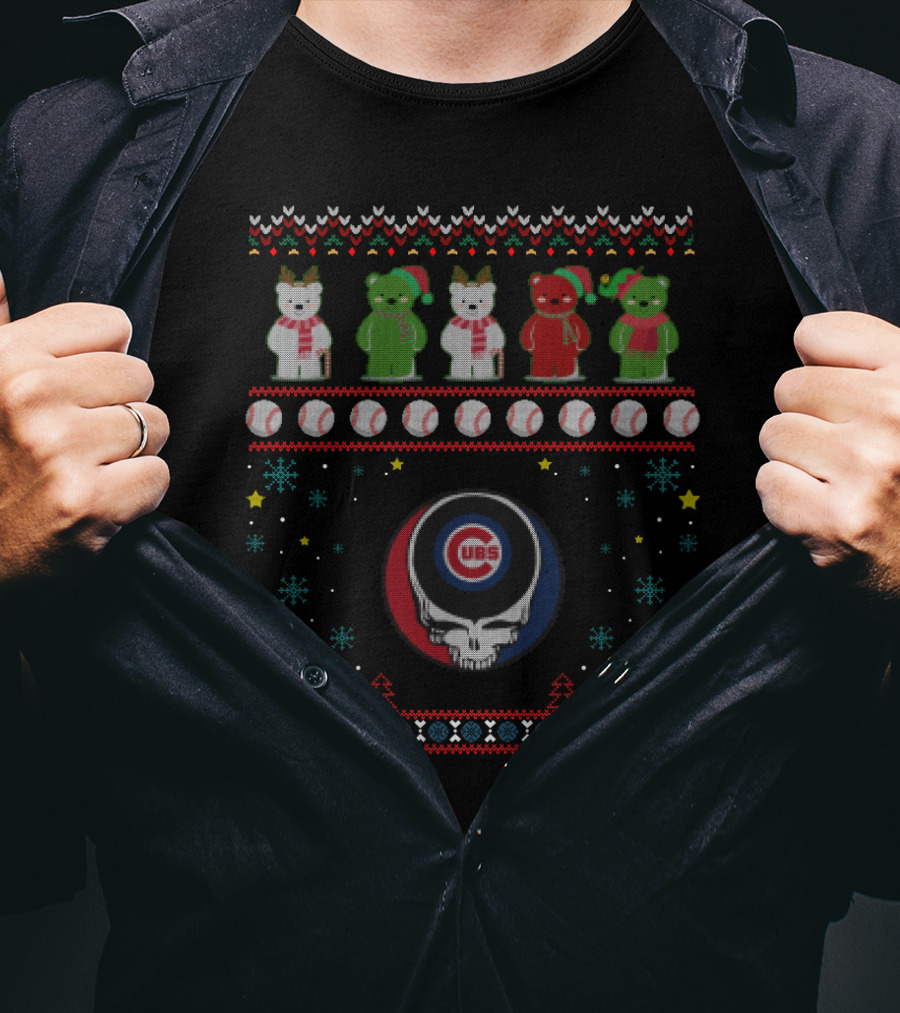 Chicago Cubs Grateful Dead Bears Skull Baseball Christmas T-Shirt