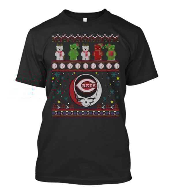 Cincinnati Reds Grateful Dead Dancing Bears Baseball Skull Holiday T-Shirt