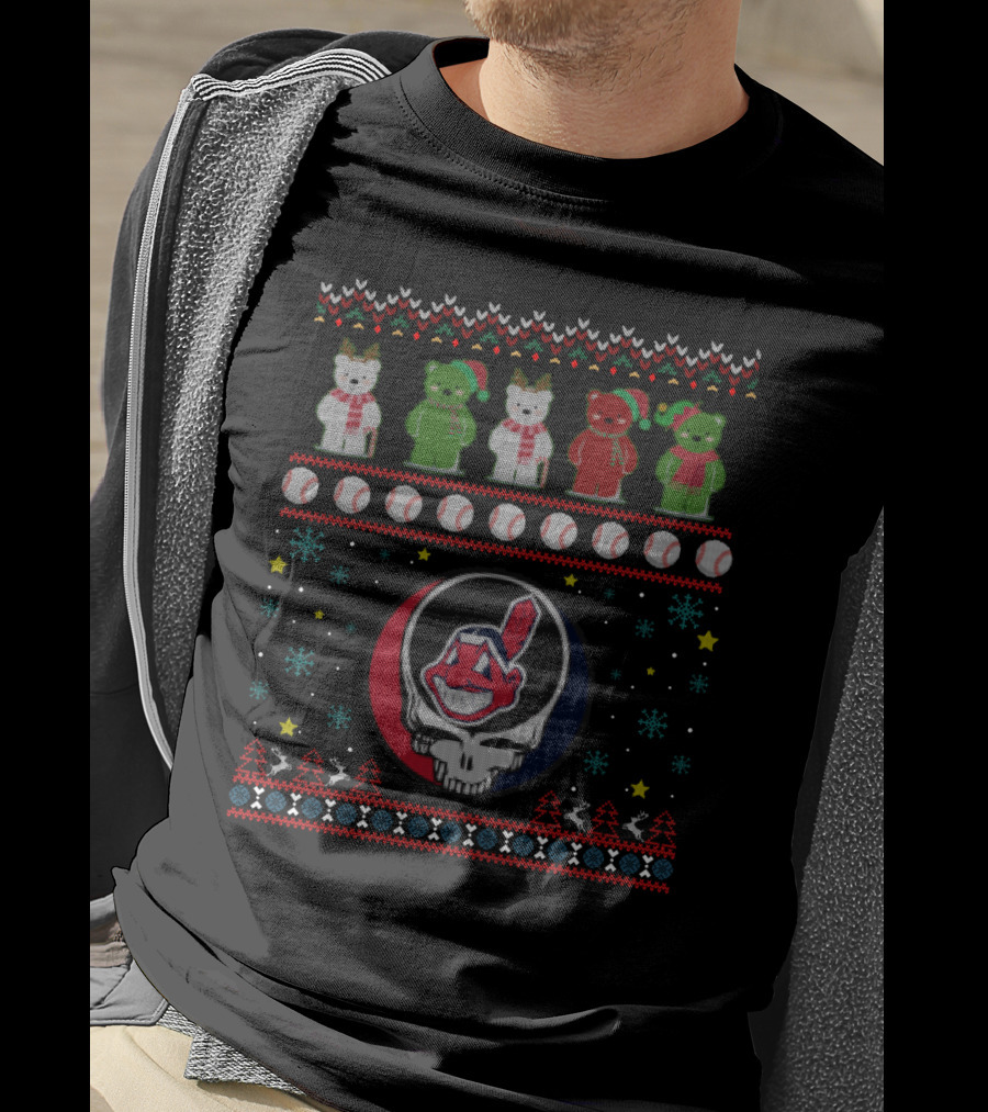 Cleveland Indians Grateful Dead Bears Ugly Christmas Sweater Baseball T-Shirt