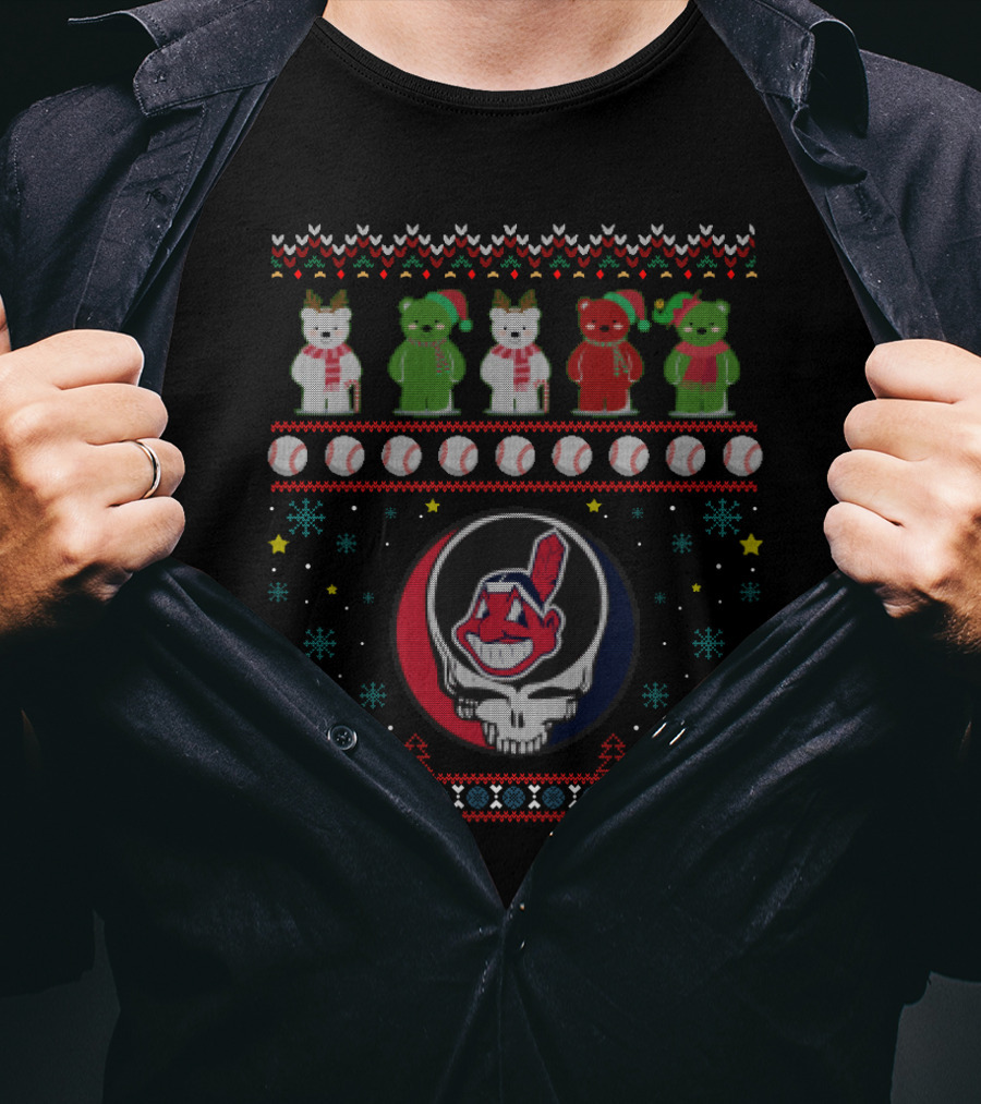Cleveland Indians Grateful Dead Bears Ugly Christmas Sweater Baseball T-Shirt