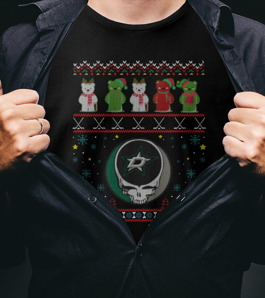 Dallas Stars Grateful Dead Bears Hockey Christmas T-Shirt