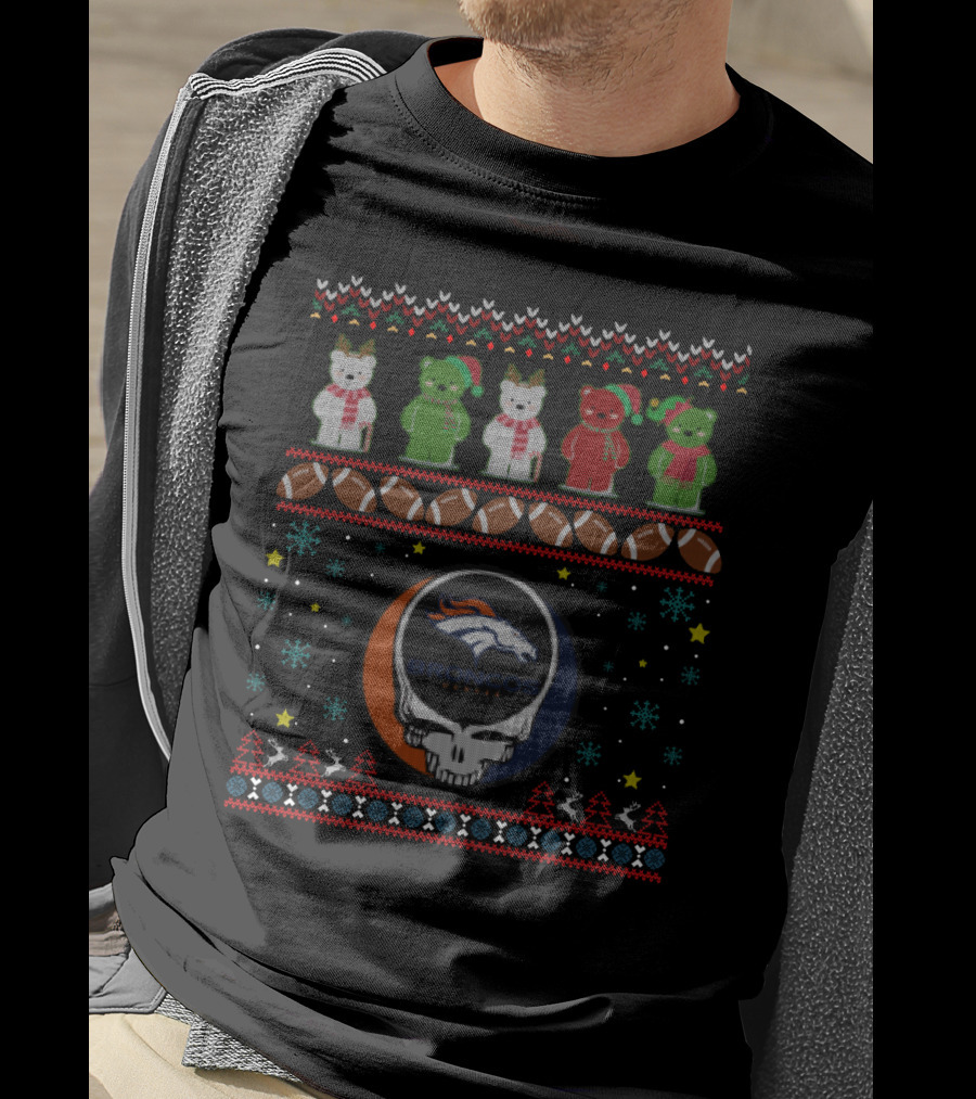 Denver Broncos Nfl Grateful Dead Bears Christmas Sweater Ugly Xmas Holiday T-Shirt