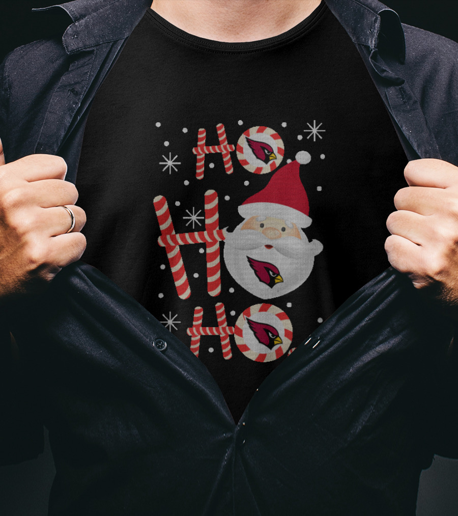 Ho Ho Ho Santa Hat Candy Cane Arizona Cardinals Christmas T-Shirt